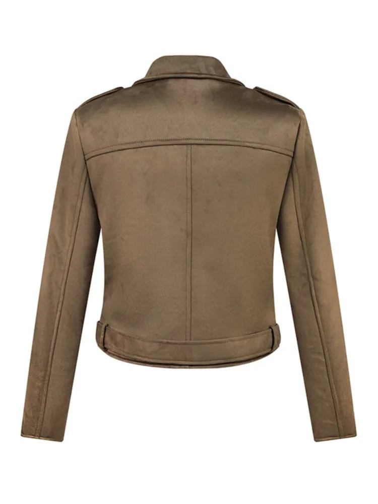 2023 Women Autumn Winter Thick Fake Suede Faux Leather Jackets