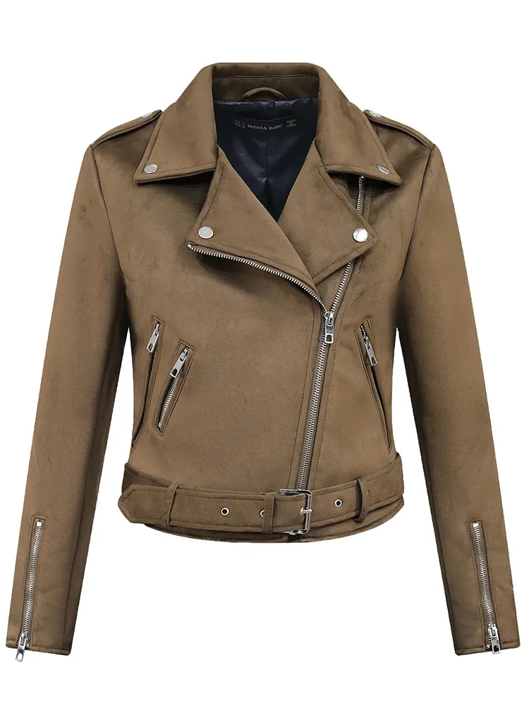 2023 Women Autumn Winter Thick Fake Suede Faux Leather Jackets