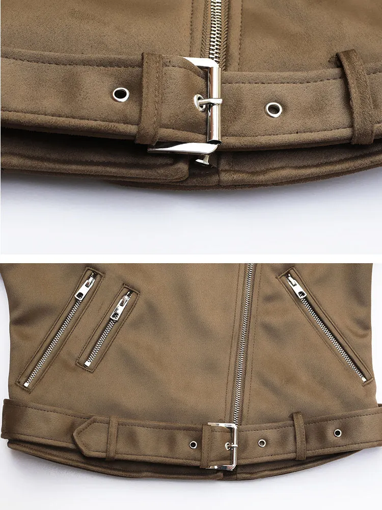 2023 Women Autumn Winter Thick Fake Suede Faux Leather Jackets