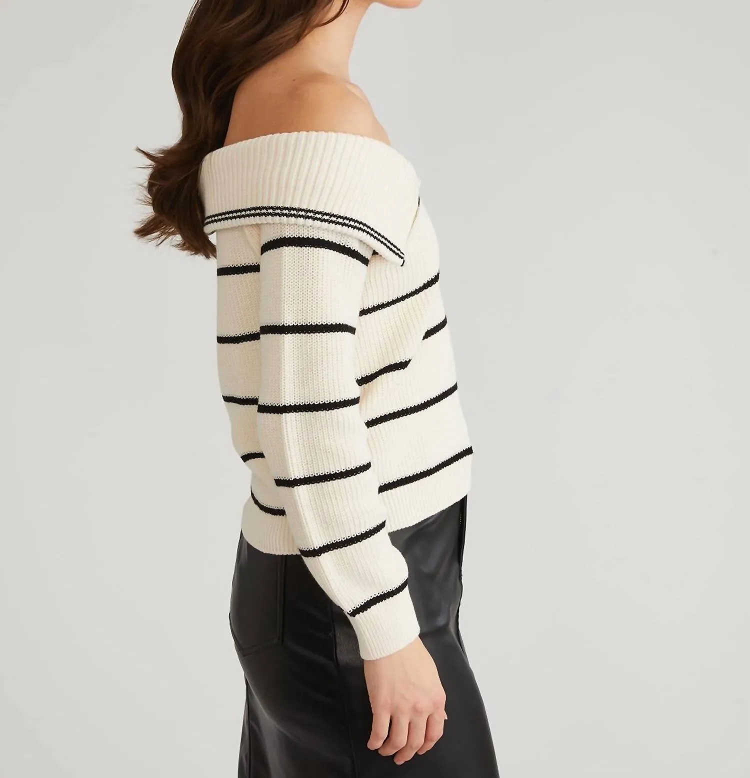525 America - Barrow Stripe Off Shoulder Pullover Sweater