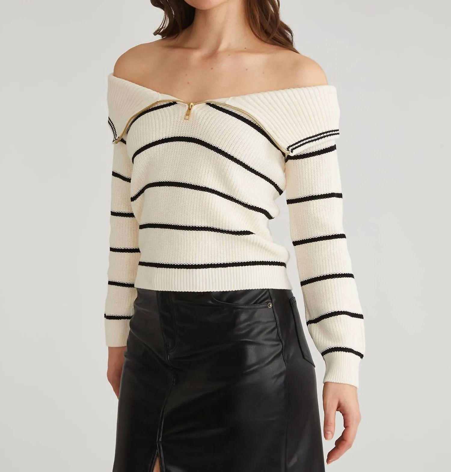 525 America - Barrow Stripe Off Shoulder Pullover Sweater
