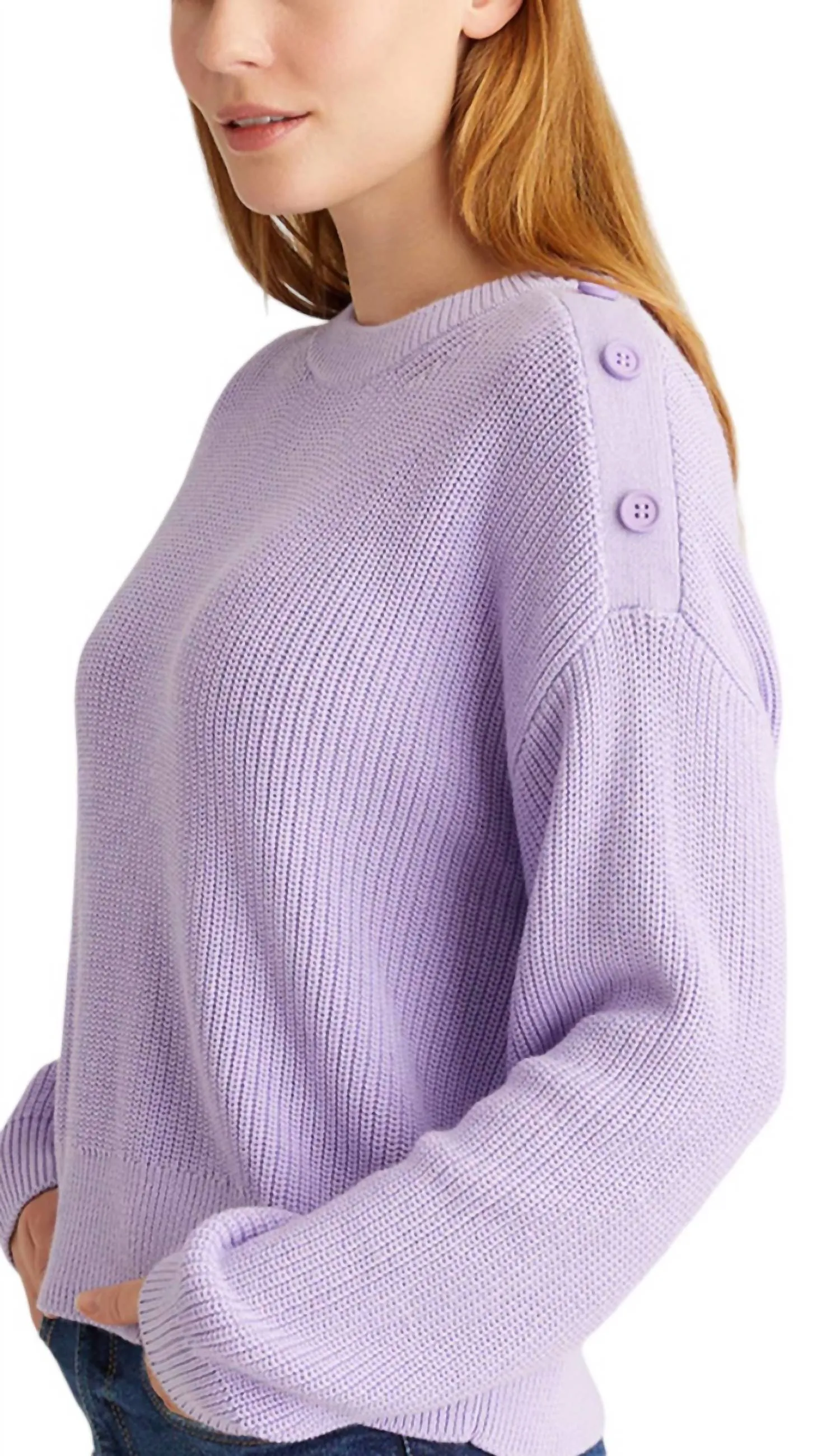 525 America - IDA BUTTON SHOULDER SOLID PULLOVER