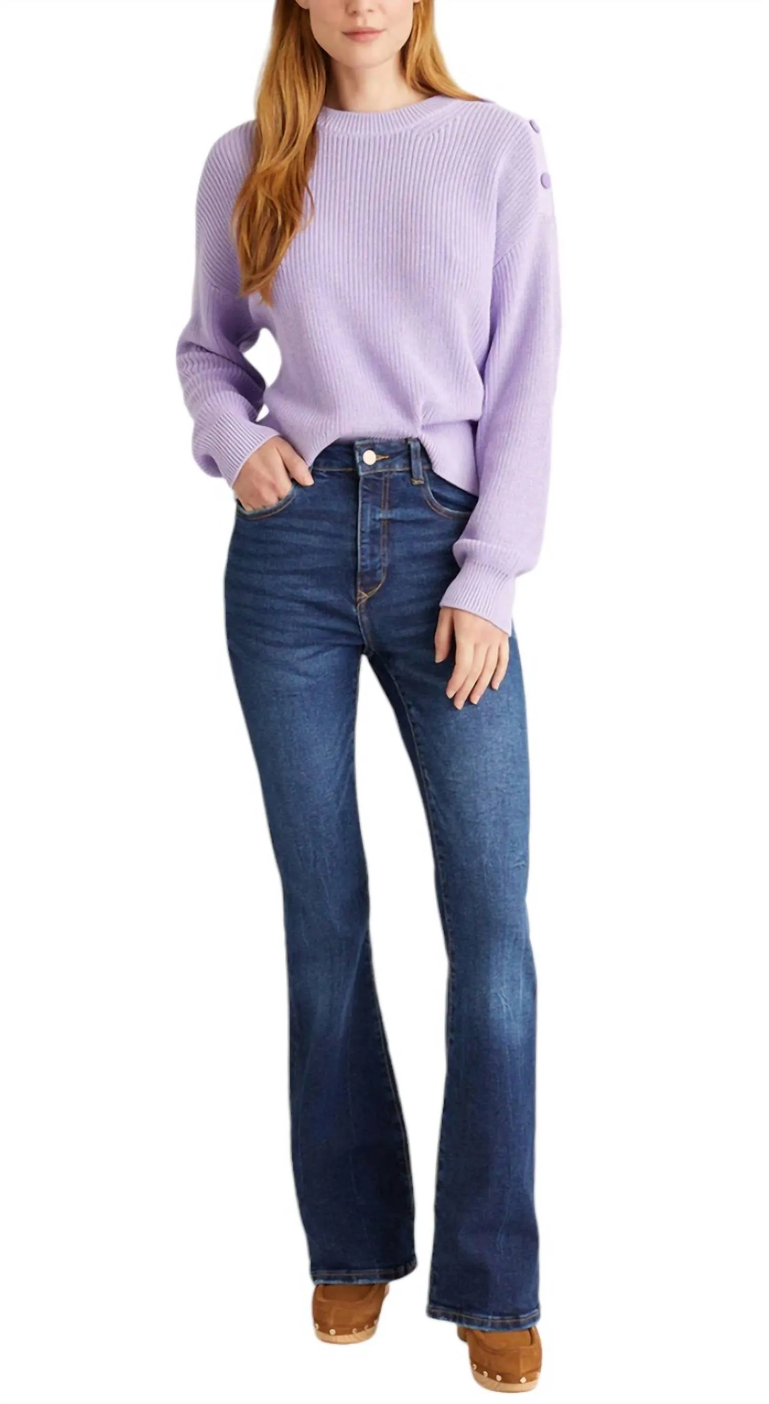 525 America - IDA BUTTON SHOULDER SOLID PULLOVER