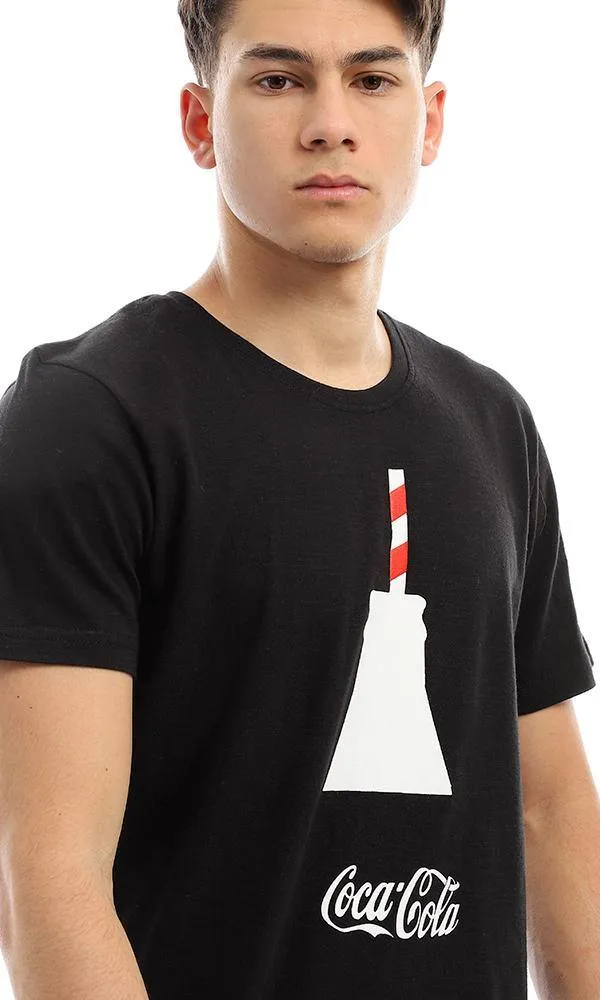57571 Crew Neck Black Printed "Cocacola" Cotton Tee