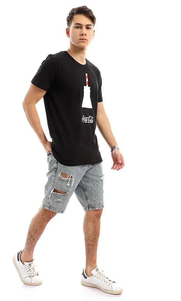 57571 Crew Neck Black Printed "Cocacola" Cotton Tee