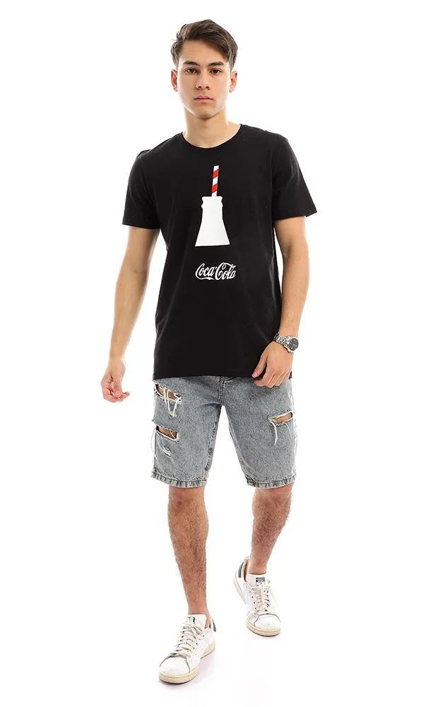 57571 Crew Neck Black Printed "Cocacola" Cotton Tee