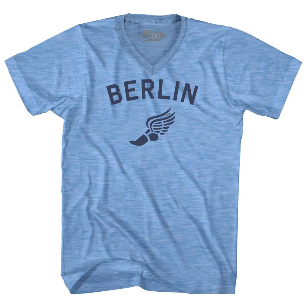 Berlin Running Track Winged Foot Adult Tri-Blend V-neck T-shirt
