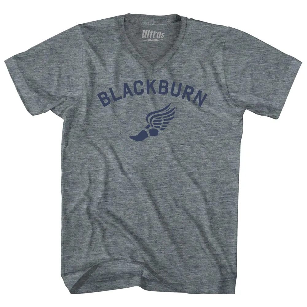 Blackburn Running Track Winged Foot-Tri-Blend V-neck Womens Junior Cut T-shirt