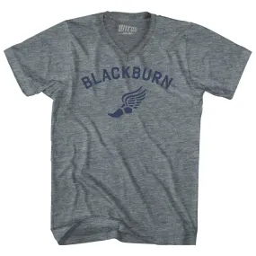 Blackburn Running Track Winged Foot-Tri-Blend V-neck Womens Junior Cut T-shirt
