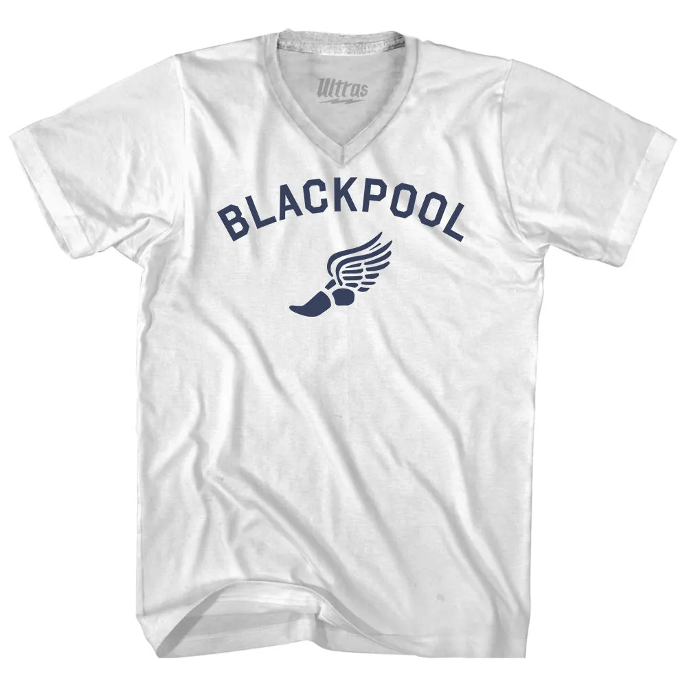 Blackpool Running Track Winged Foot-Adult Cotton V-neck T-shirt