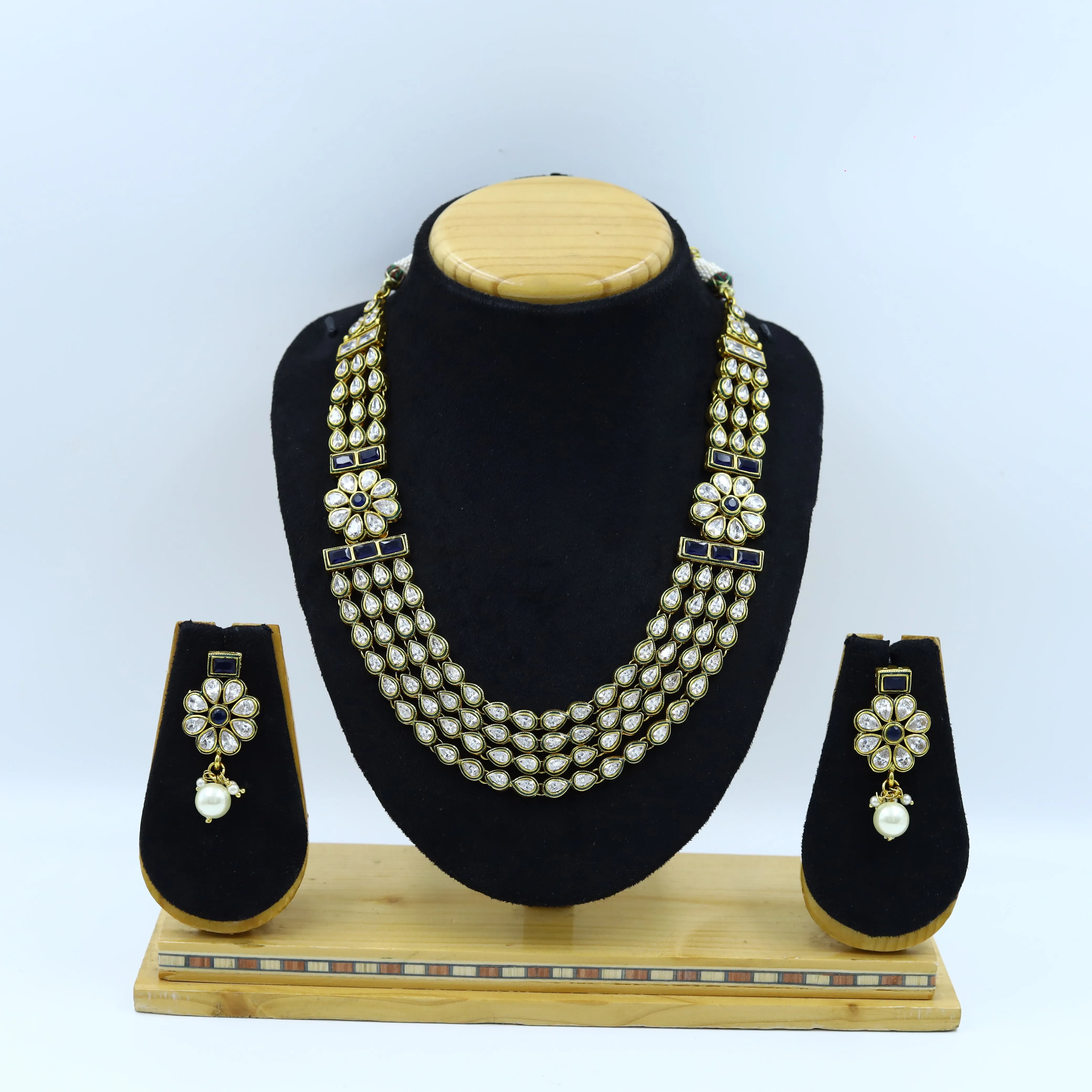 Blue Polki Necklace Set 4765-8830