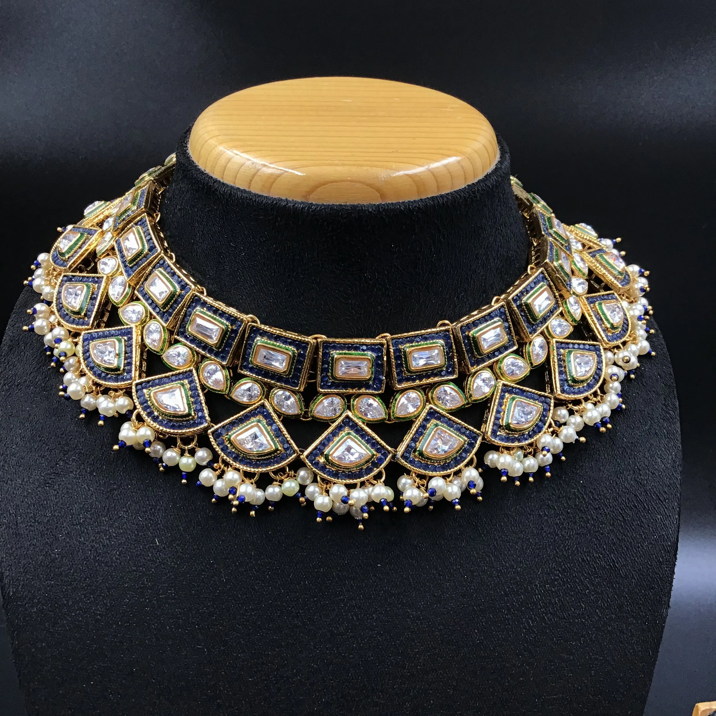 Blue Polki Necklace Set 7250-0466