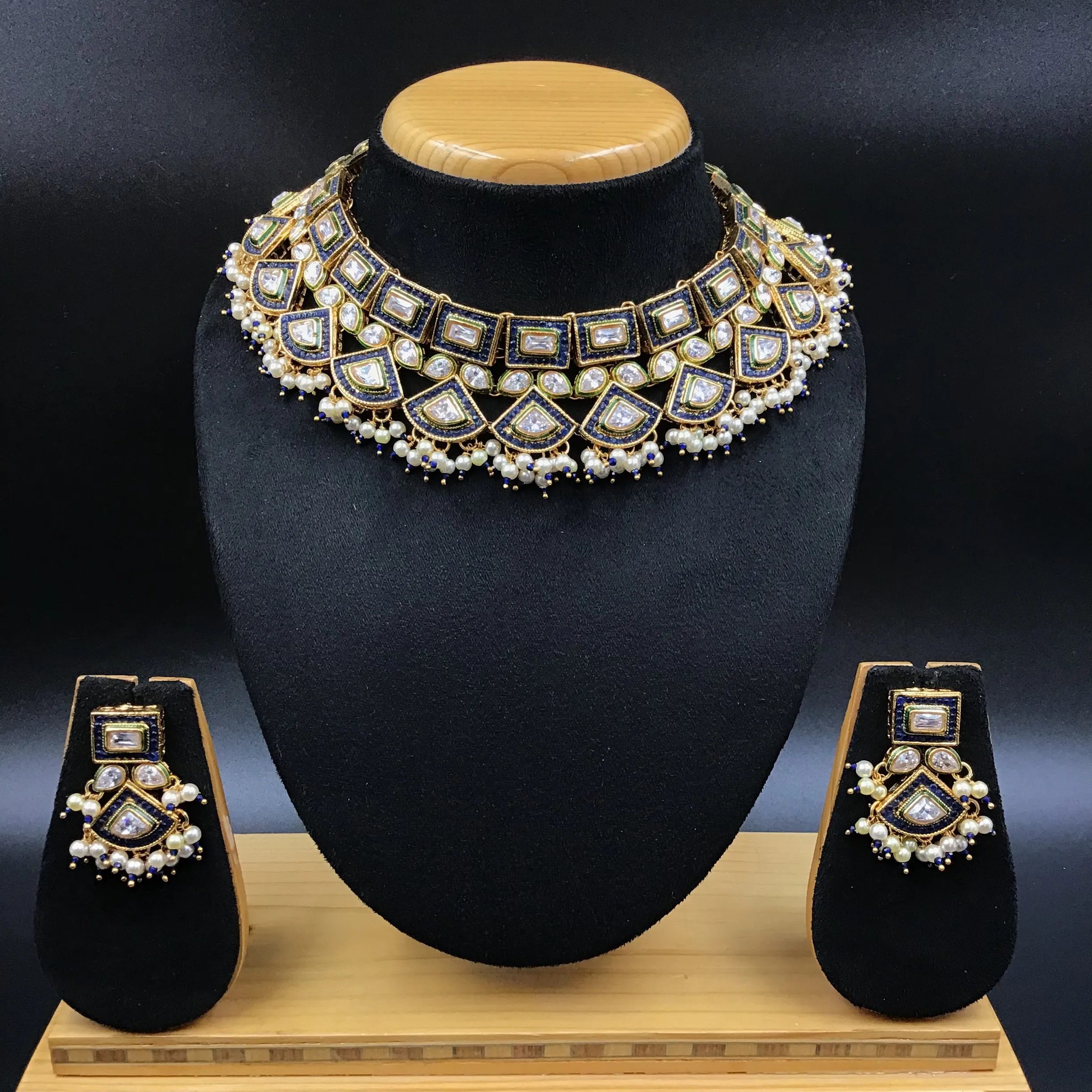 Blue Polki Necklace Set 7250-0466