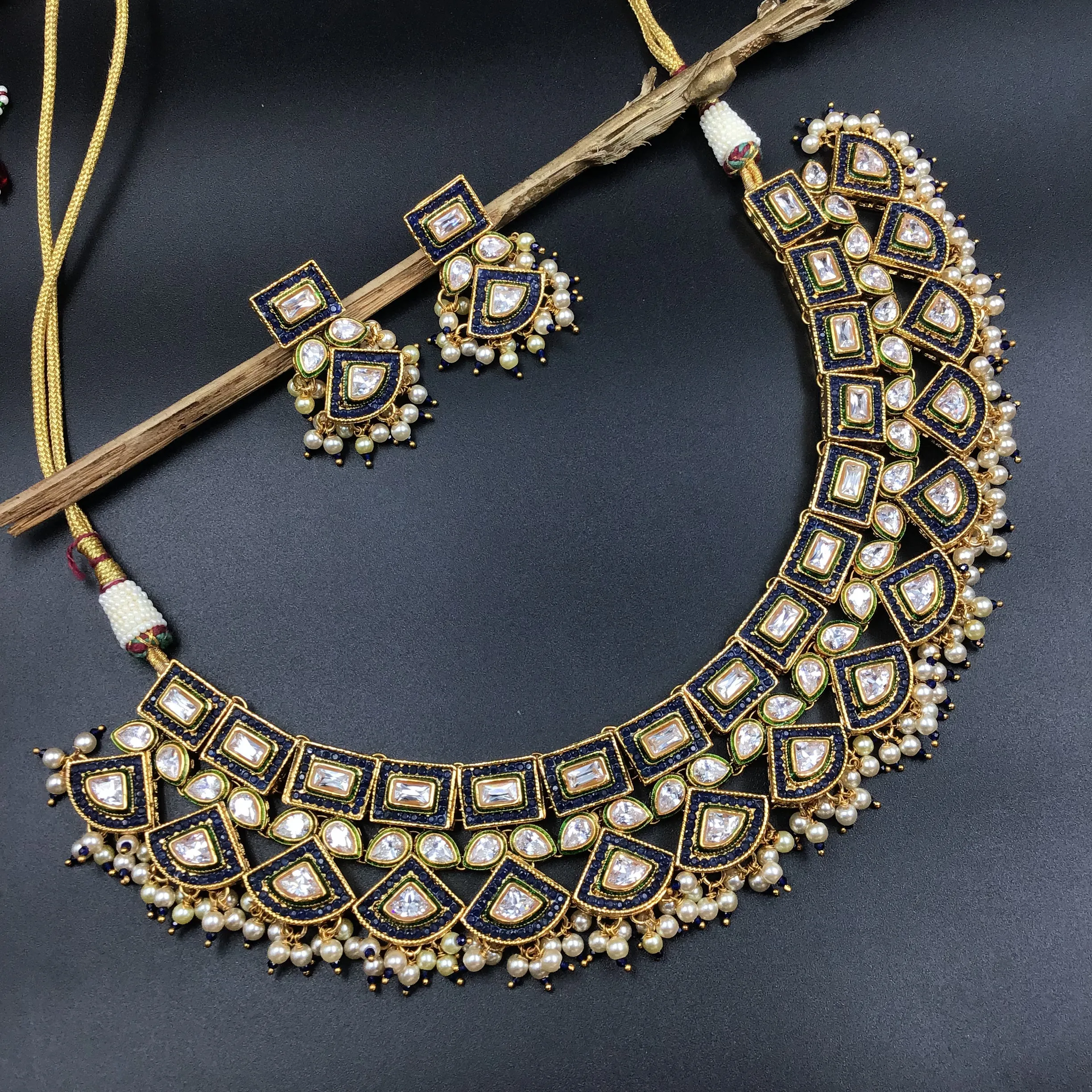 Blue Polki Necklace Set 7250-0466
