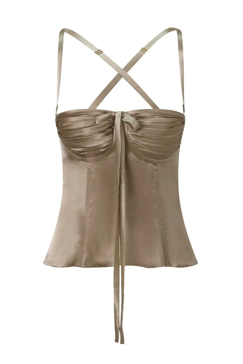 CHINCHILLA SILK AMIRA BUSTIER TOP