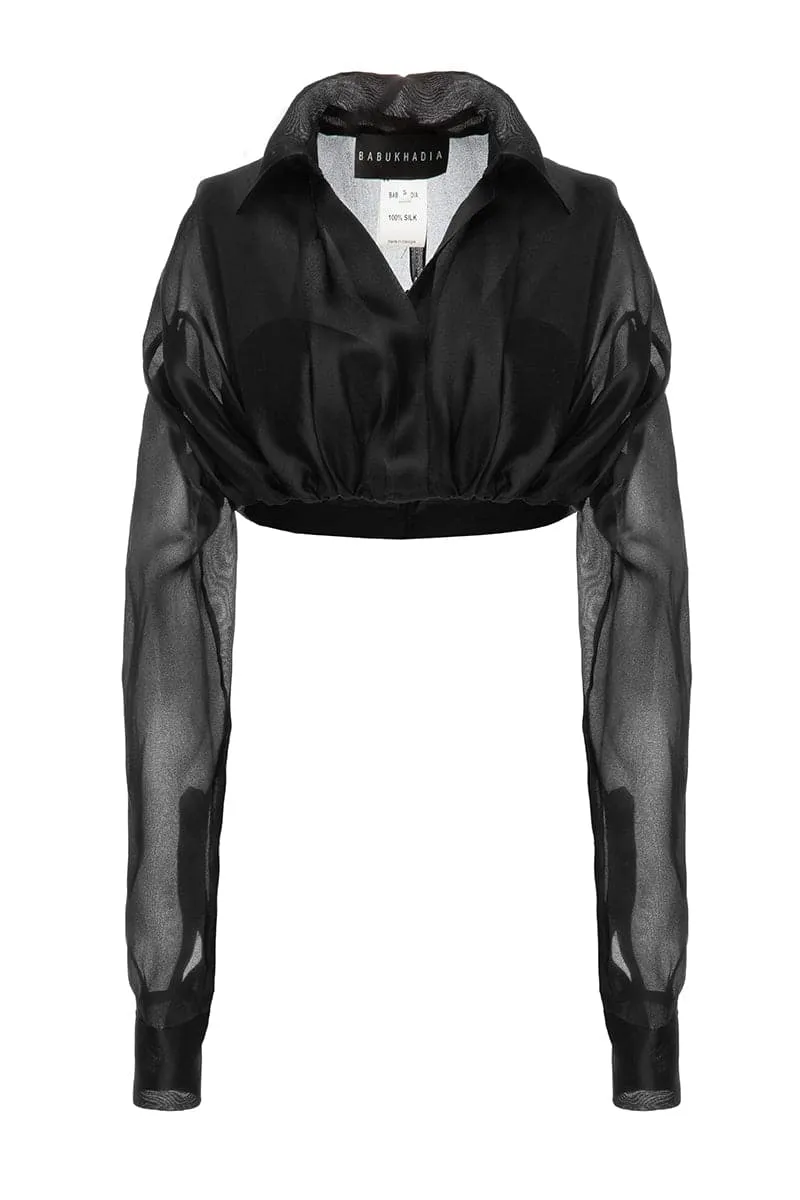CROPPED BLACK SILK SHIRT