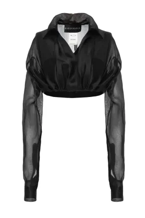 CROPPED BLACK SILK SHIRT