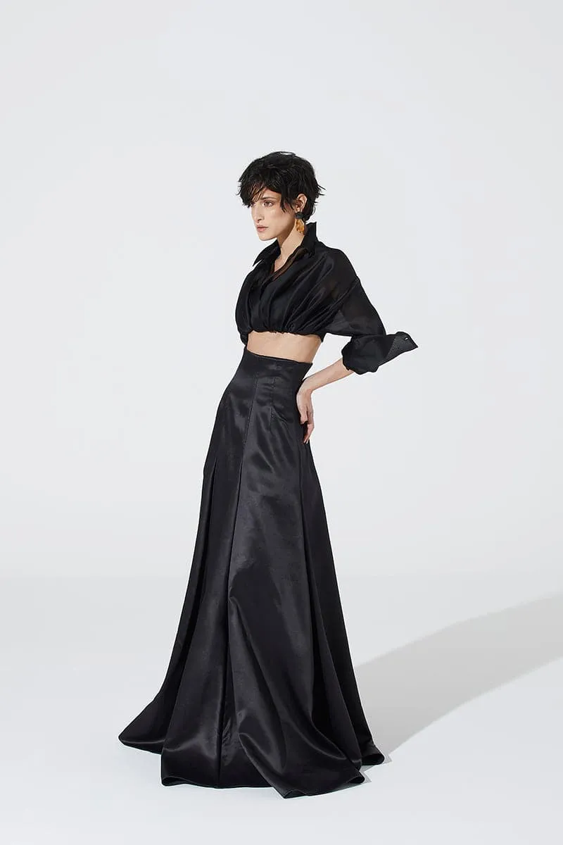 CROPPED BLACK SILK SHIRT