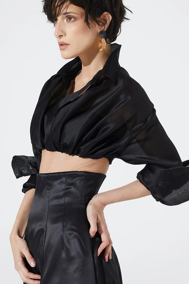 CROPPED BLACK SILK SHIRT