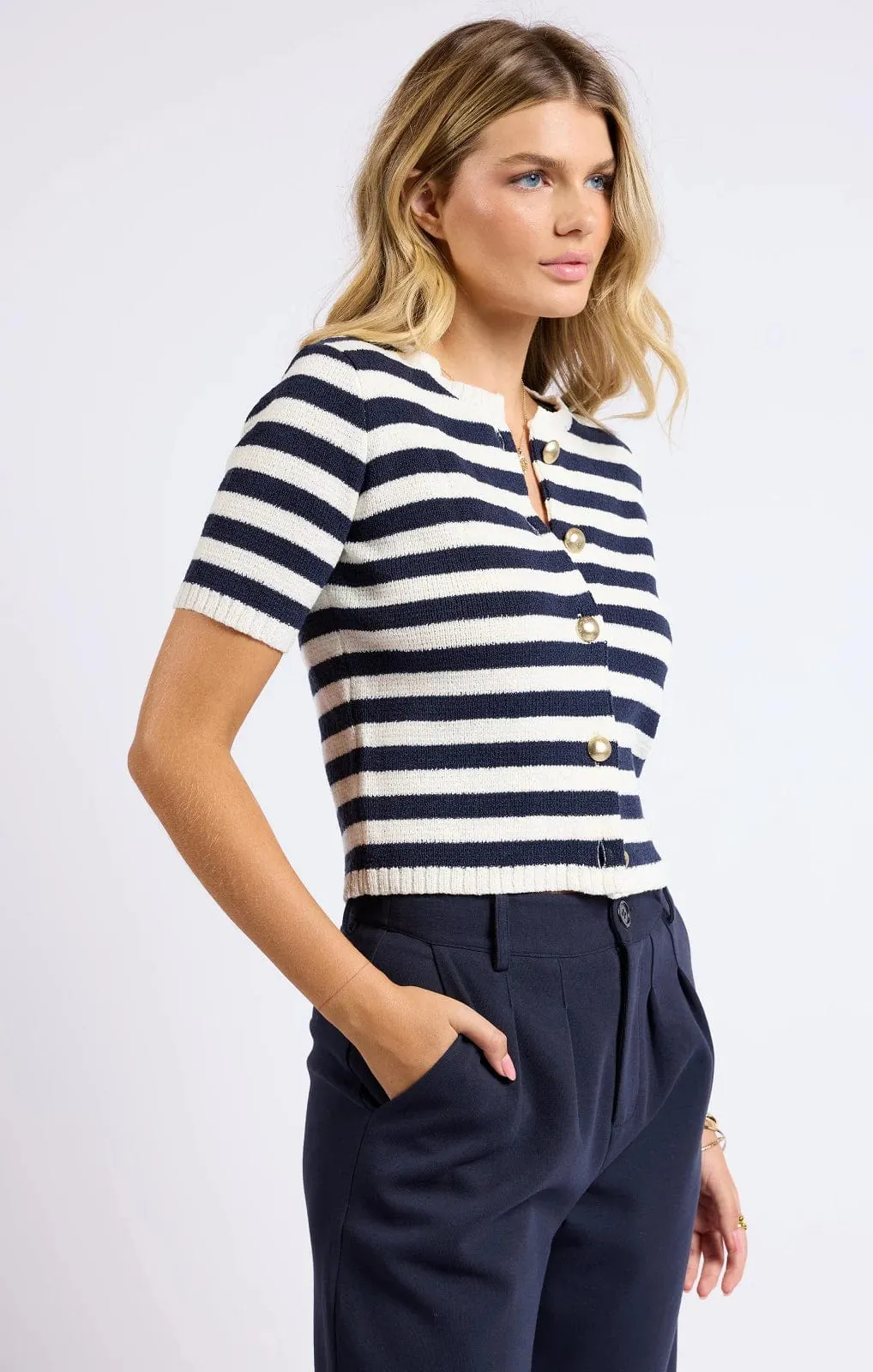 Daphne Striped Button Cardigan