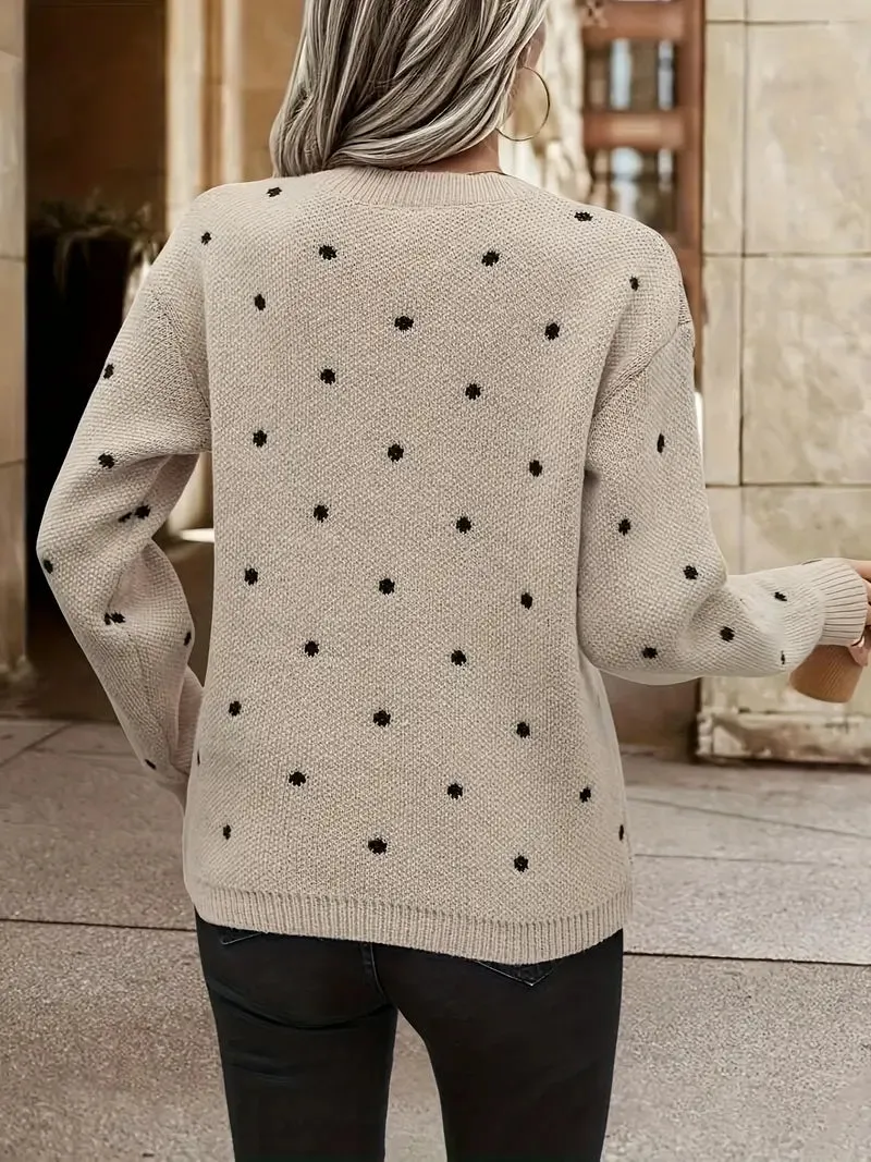 Jeanette - Stijlvolle lange polka-dot pullover voor dames