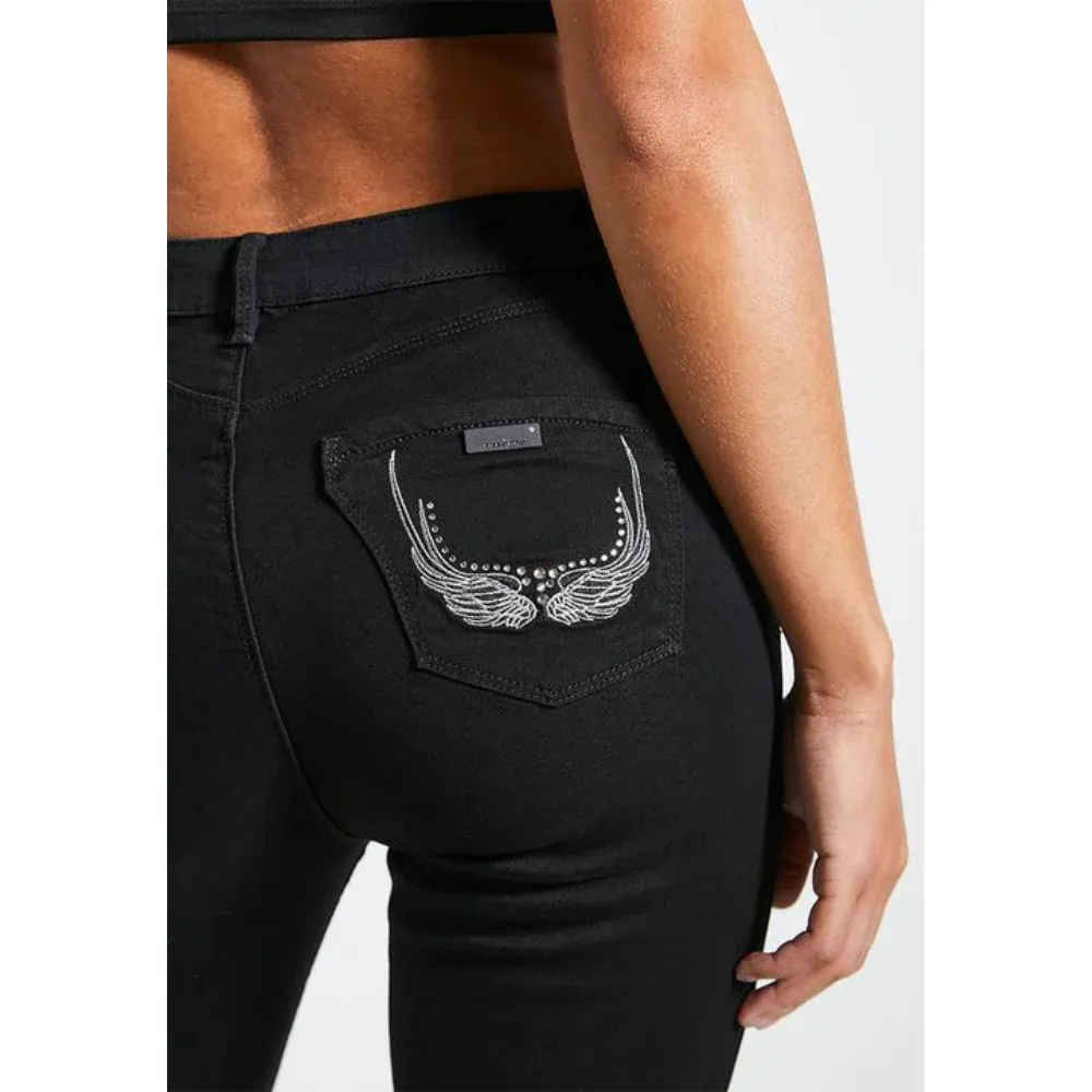 Laura- Black Skinny Jeans With Diamante Pockets