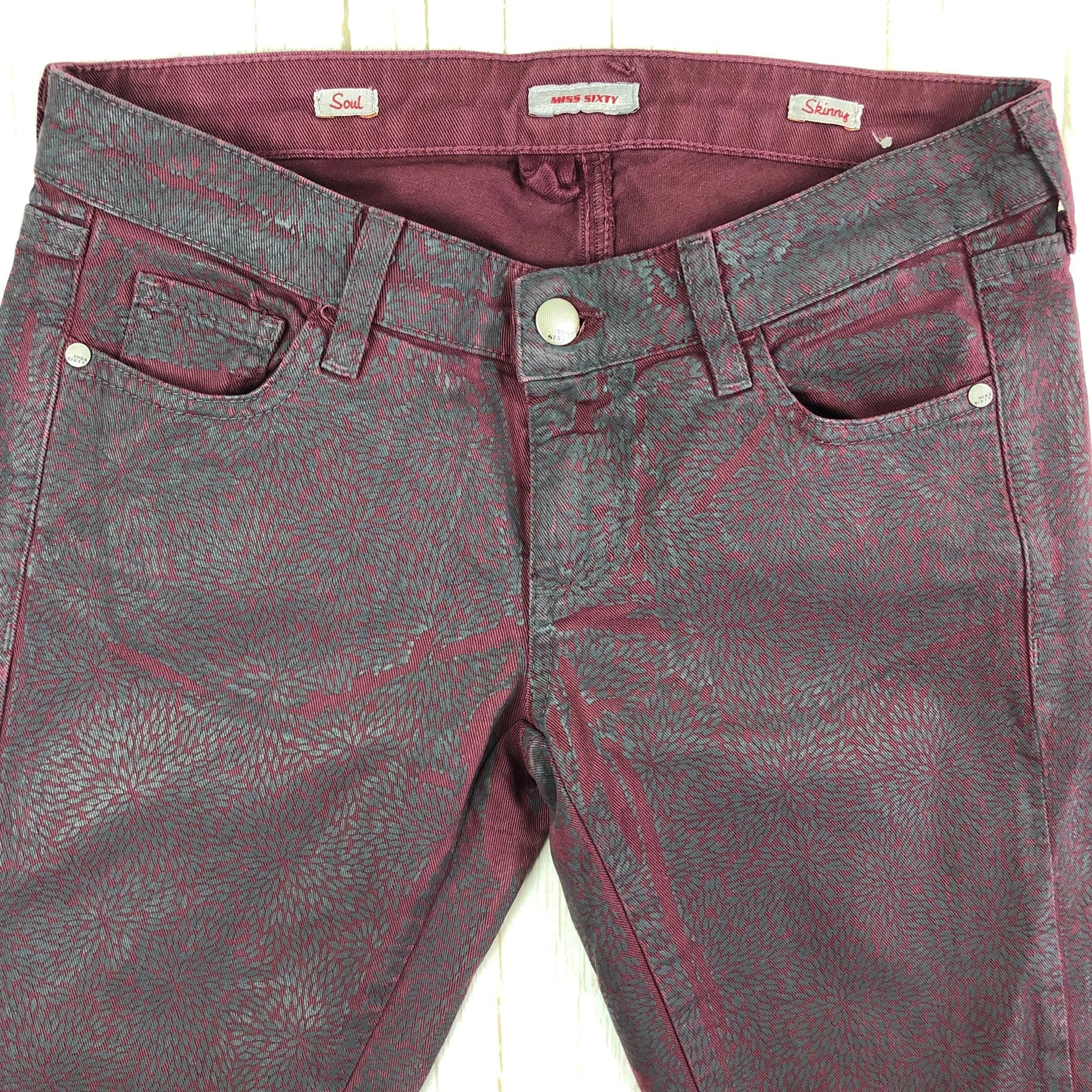 Miss Sixty 'Soul' Low Rise Skinny Coated Burgundy Jeans -Size 26