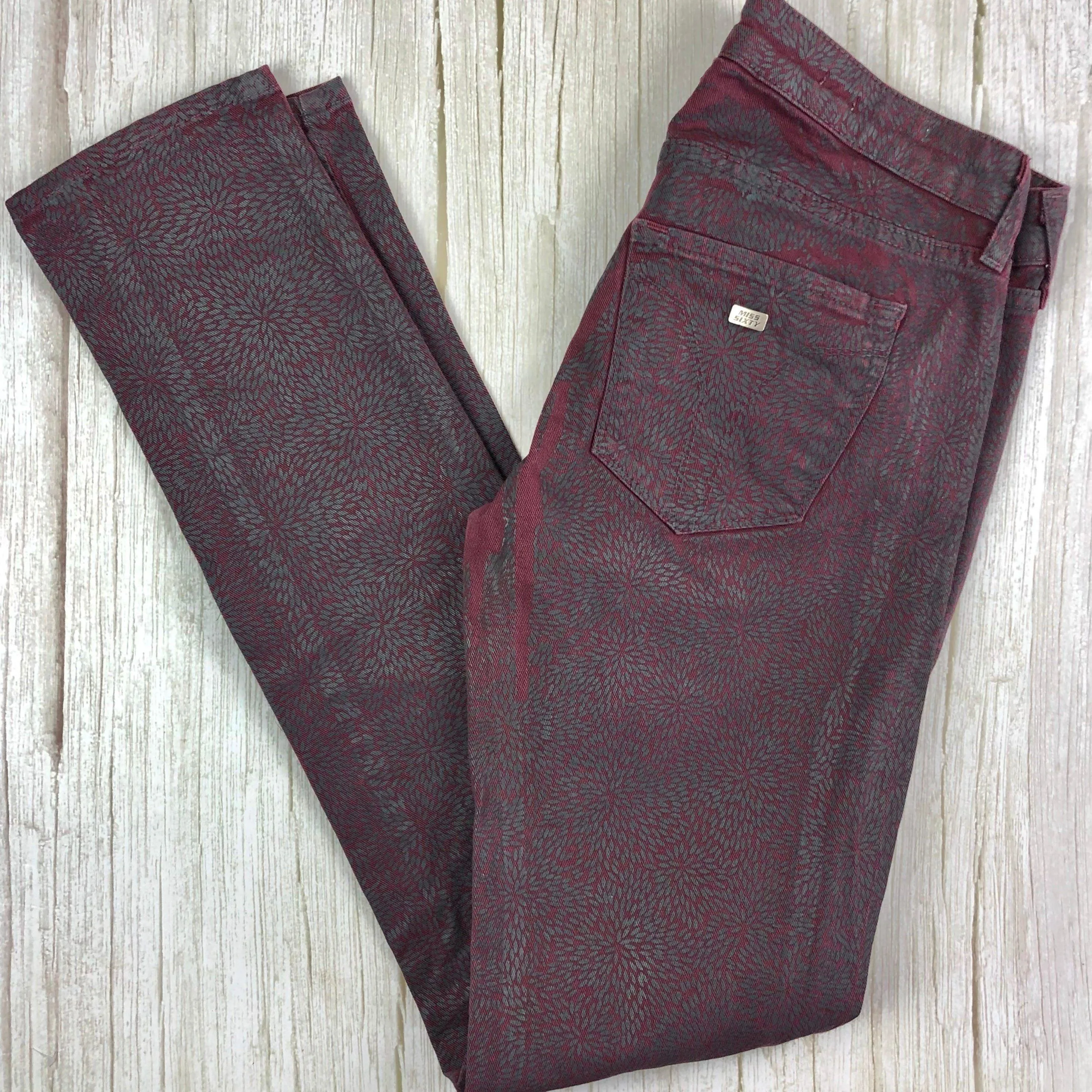 Miss Sixty 'Soul' Low Rise Skinny Coated Burgundy Jeans -Size 26