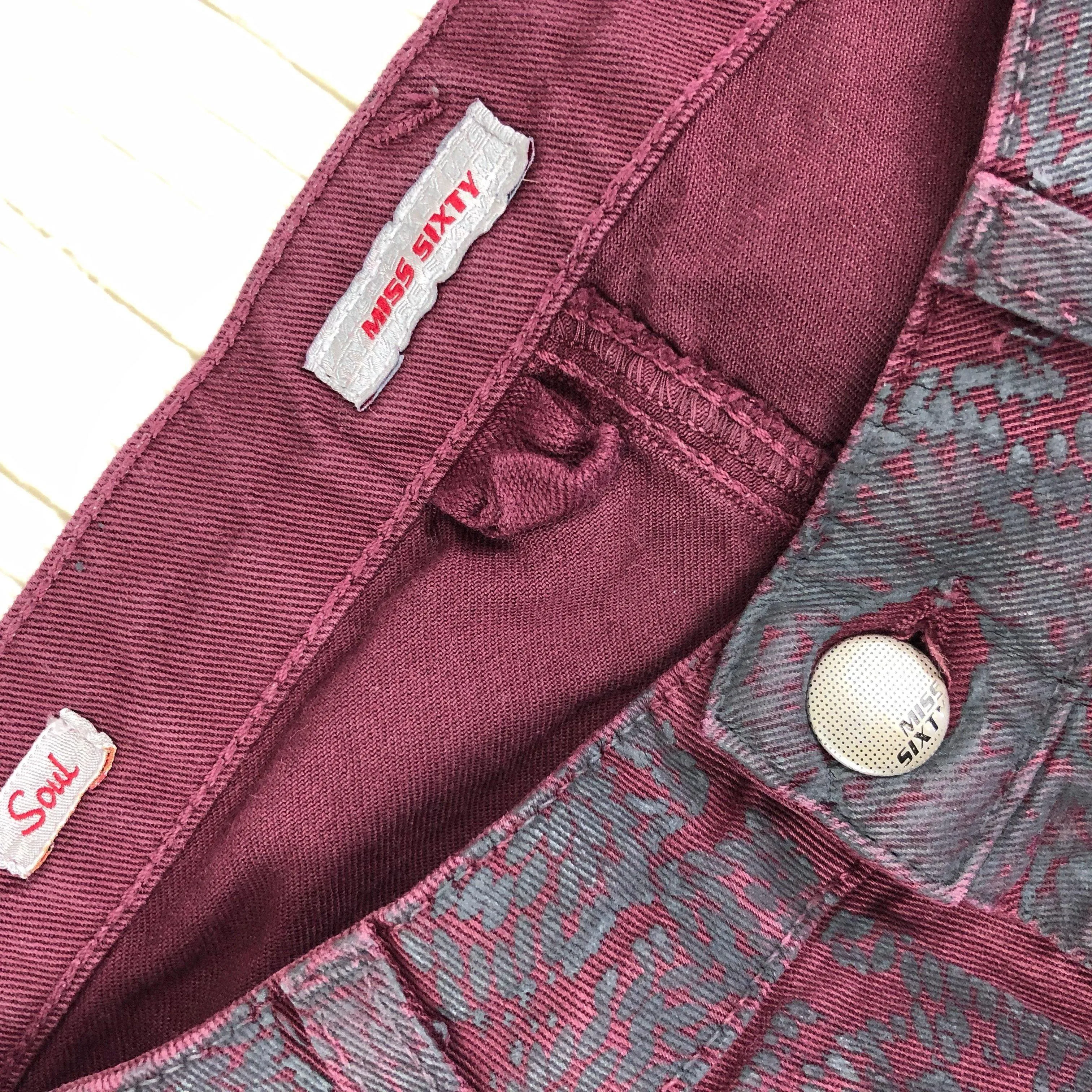 Miss Sixty 'Soul' Low Rise Skinny Coated Burgundy Jeans -Size 26