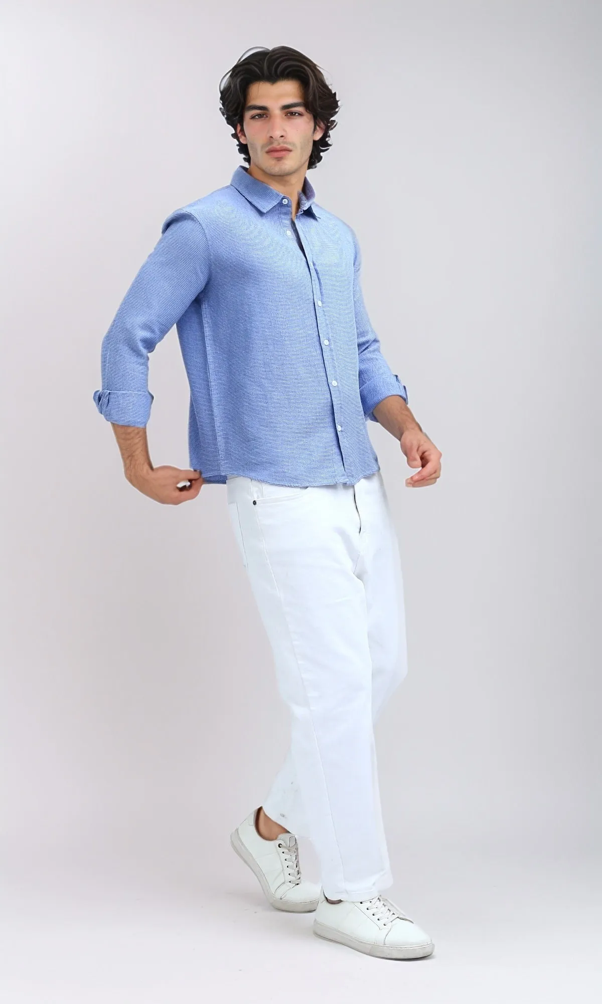 O192135 - Casual Long Sleeves Jeans Blue Shirt