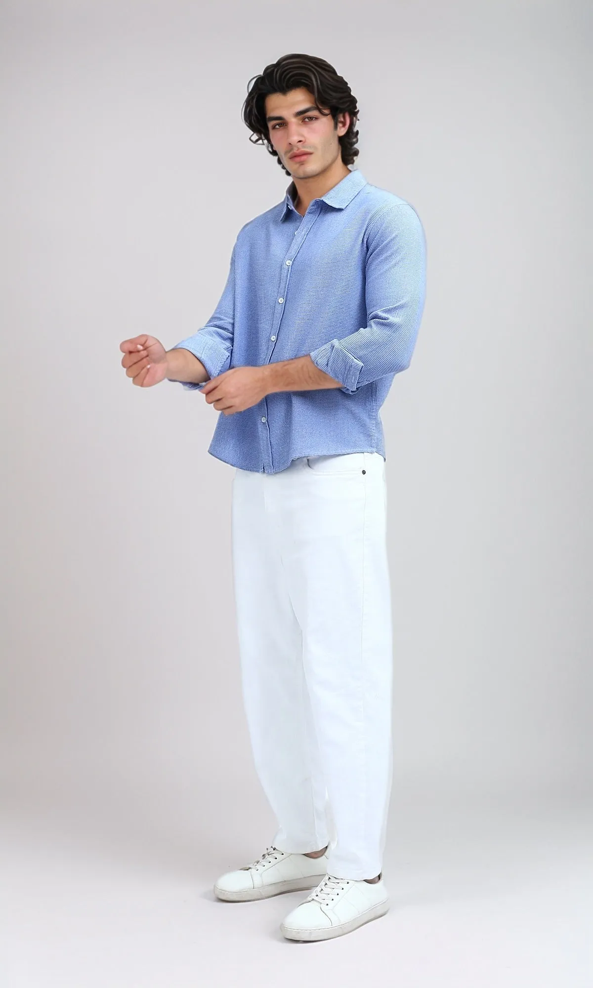 O192135 - Casual Long Sleeves Jeans Blue Shirt