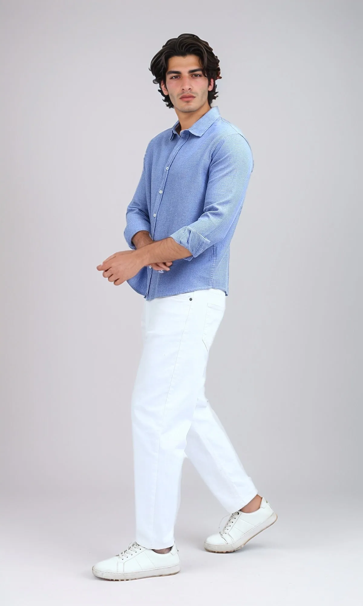 O192135 - Casual Long Sleeves Jeans Blue Shirt