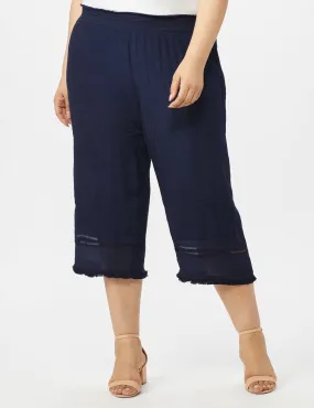 Pull on Wide Leg Crop Pants with Fringe Trim