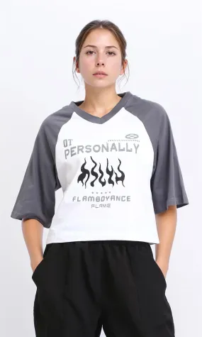 R208522 - Bi-Tone V-Neck Relaxed Tee - Medium Grey & White