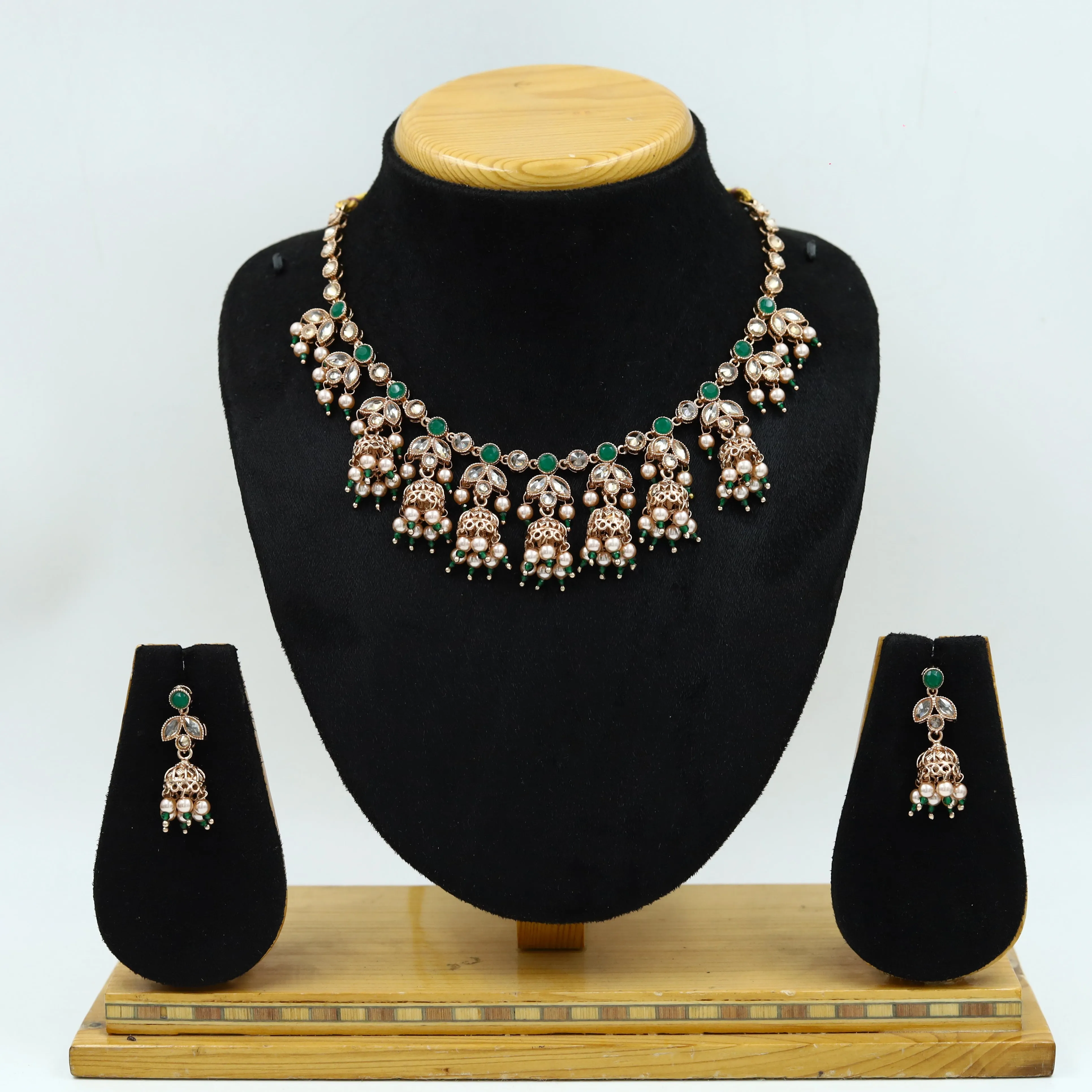 Rose Gold Plated Stone Studded Necklace Set  11460-7511