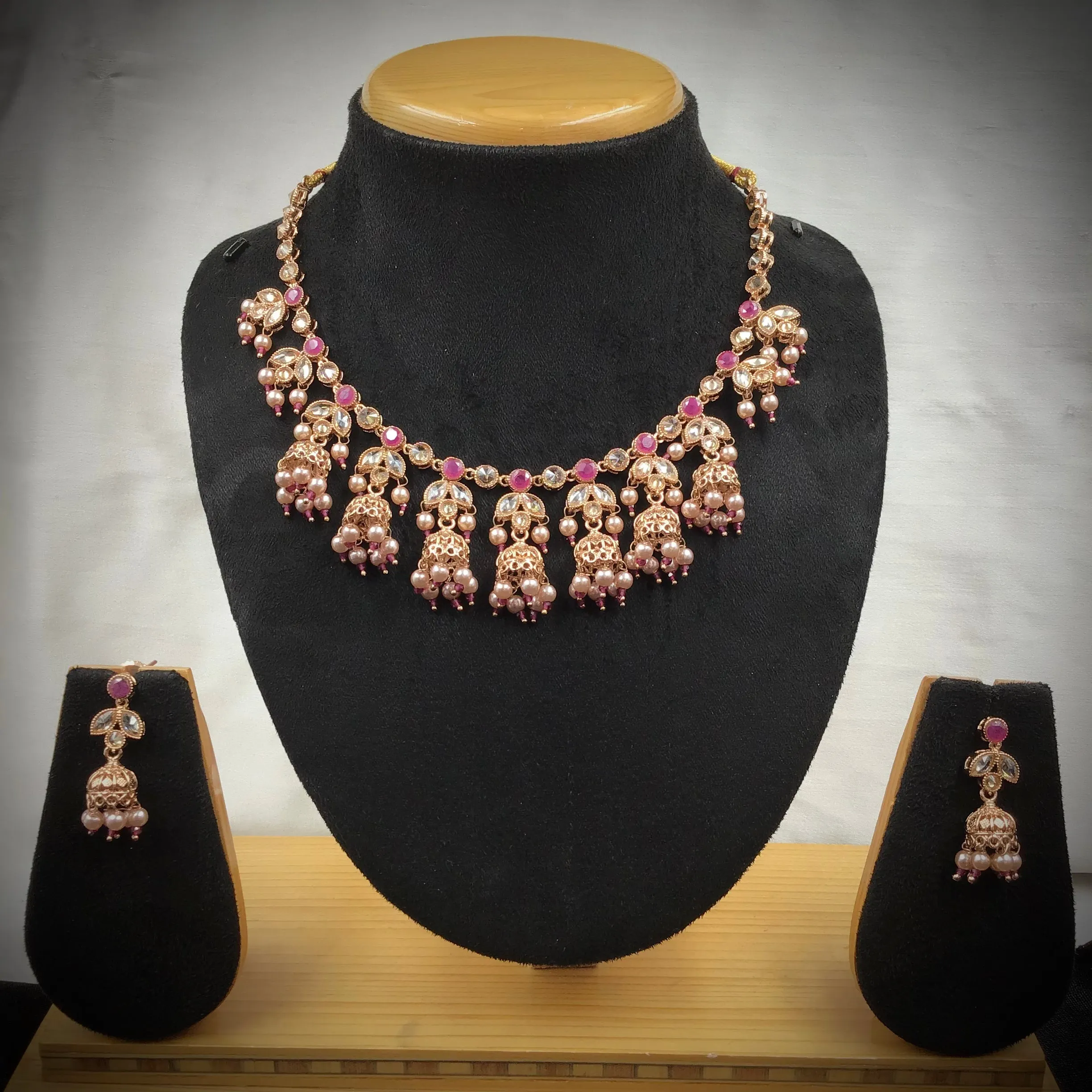 Rose Gold Plated Stone Studded Necklace Set  11460-7511