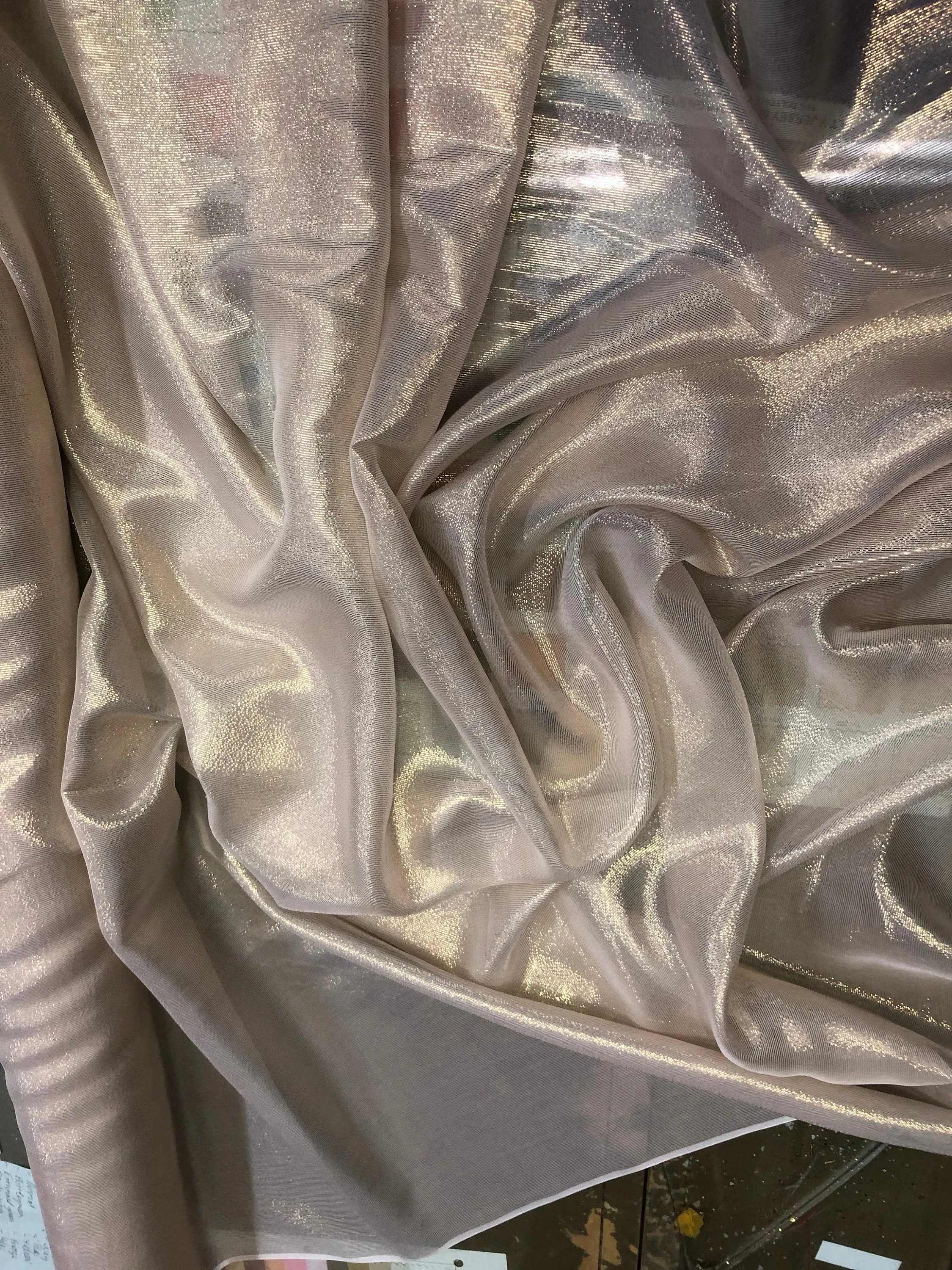 Silk chiffon 54&quot; wide     Matalic gold pinstripe silk chiffon fabric sold by the yard