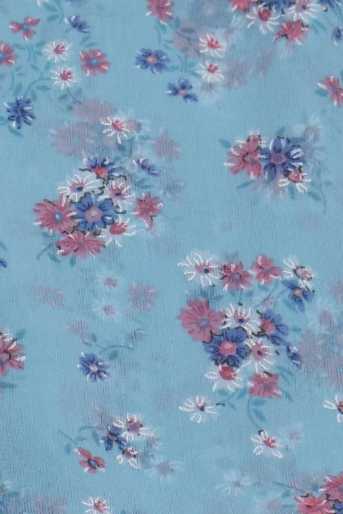 Sky Blue Flower Print Fancy Chiffon Fabric