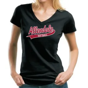 SOFTBALL WOMEN'S BLACK SHORT SLEEVE V-NECK T-SHIRT
