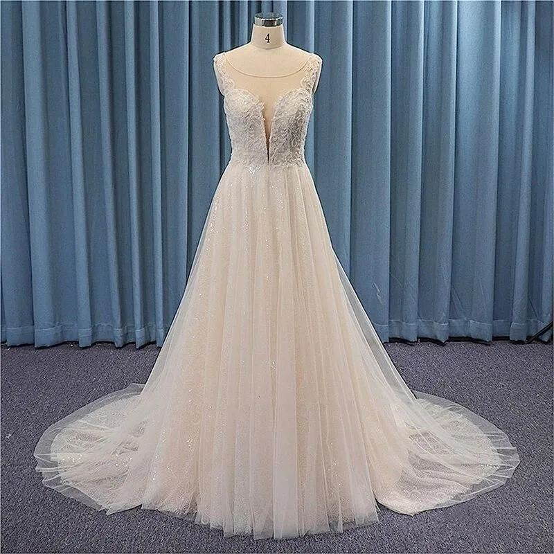Sparkly Beaded Wedding Dress Sleeveless Gown