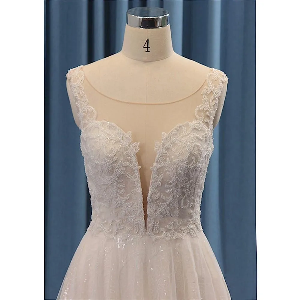 Sparkly Beaded Wedding Dress Sleeveless Gown