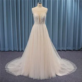 Sparkly Beaded Wedding Dress Sleeveless Gown