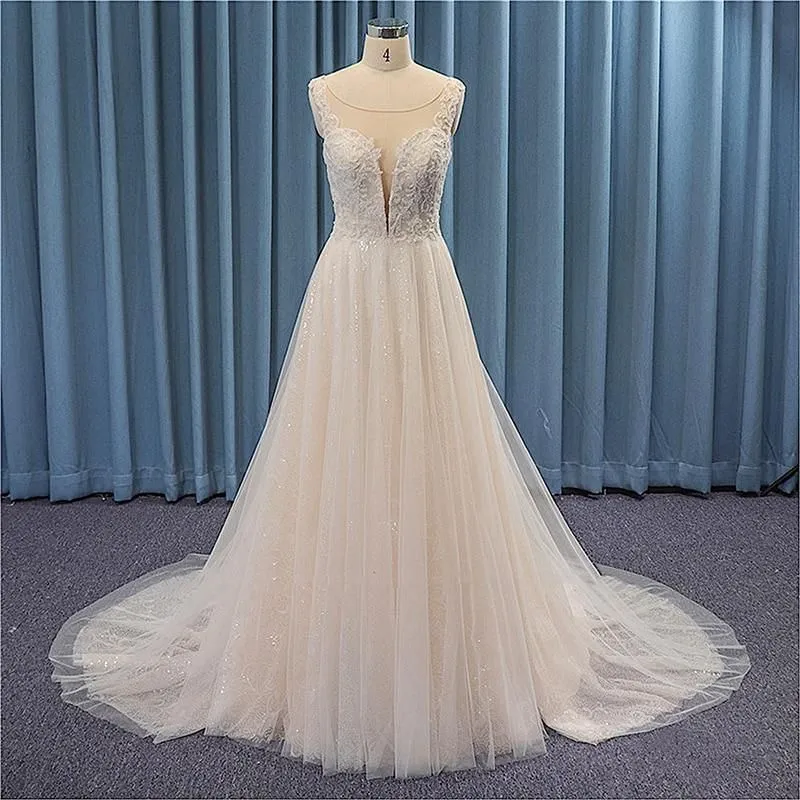 Sparkly Beaded Wedding Dress Sleeveless Gown