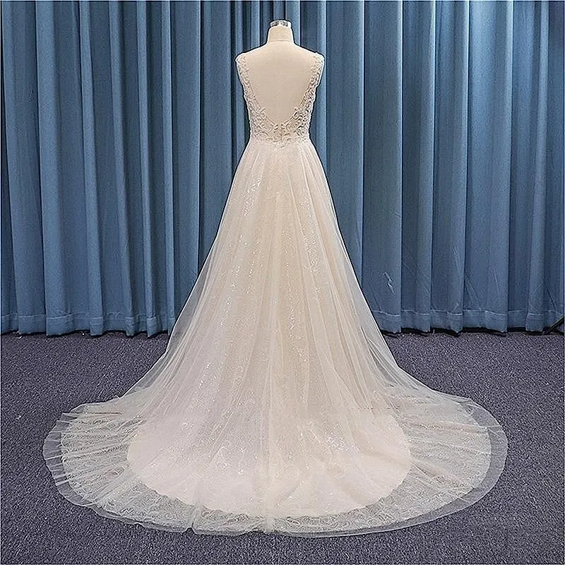 Sparkly Beaded Wedding Dress Sleeveless Gown