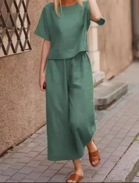 Spring Cotton Linen Women's Sports Suit Long Sleeve Top Loose Pants Set Female Casual Fashion Elegant Ladies 2 Piece Sets     B80025