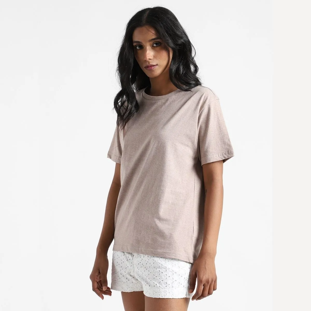 Women's Round Neck T-shirt | Premium Cotton | Comfort Fit | Oatmeal