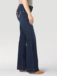 Wrangler Retro Women's Mae Dark Wash Mid Rise Trouser Leg Jeans