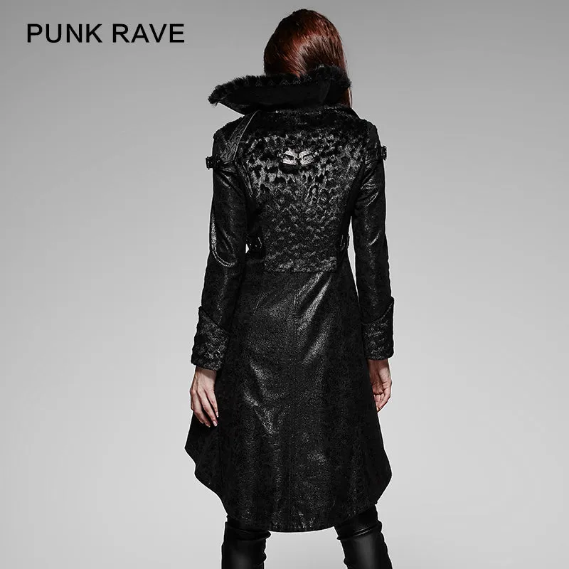 Y-352 black Long Soft Leather Gothic Trench Coats With V Collar
